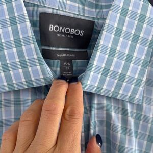 Bonobos Teal and White Plaid Dress Shirt